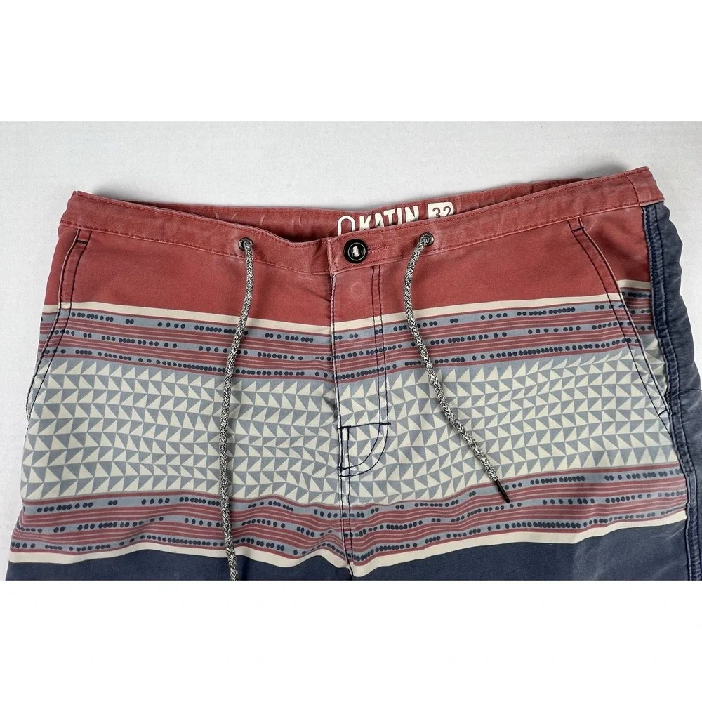 KATIN Mens Board Shorts Size 32 Blue Red Geometric Surf Swim Beach Coastal